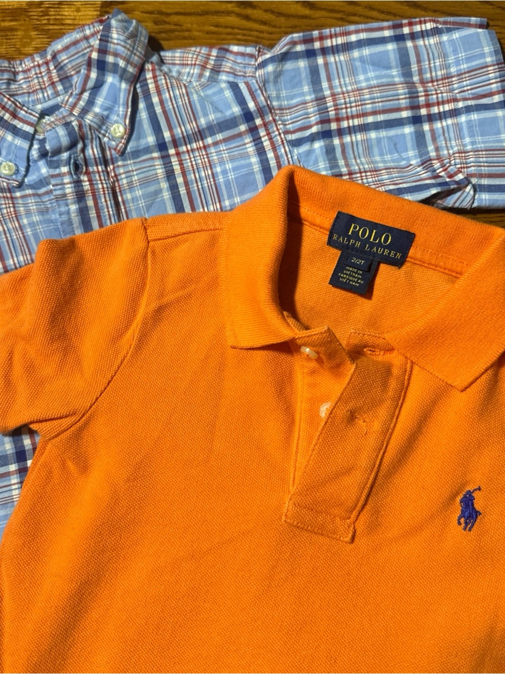 RALPH LAUREN Lot 2T Boys BLUE PLAID Button-Up EMBROIDERED PONY Oxford Shirts 24M